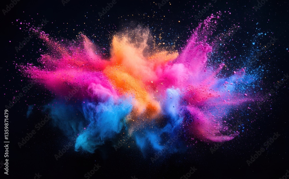 Poster vibrant explosion of colorful powder splashes creating abstract art on dark background capturing mot