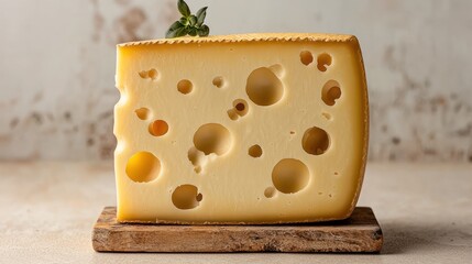 Aged cheese wedge, holes