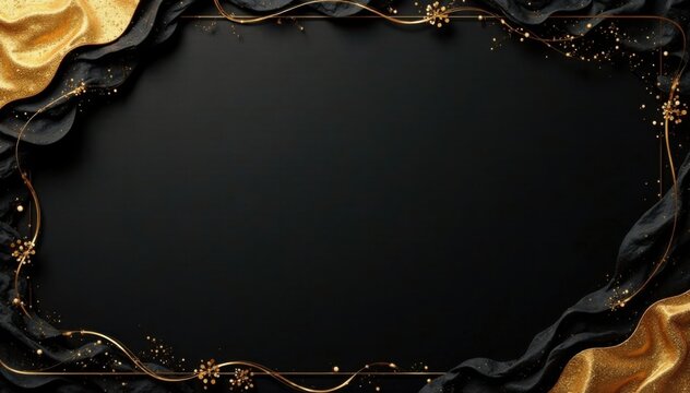 High-end invitation background with black and gold foil accents, metallic, details