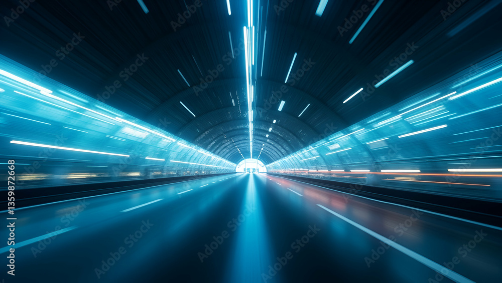 Poster futuristic tunnel with motion blur: capturing speed and technology for innovative future transport c