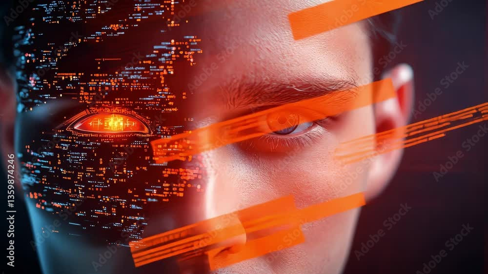 Poster digital portrait with futuristic elements and patterns
