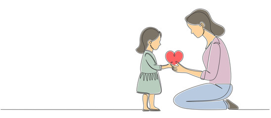 Mothers day line art style vector illustration, mothers day celebration illustration