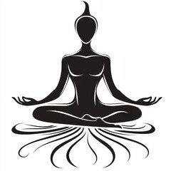 Silhouette of a Meditating Figure with Flowing Elements