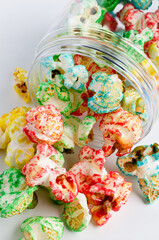 Colorful candy popcorn background white