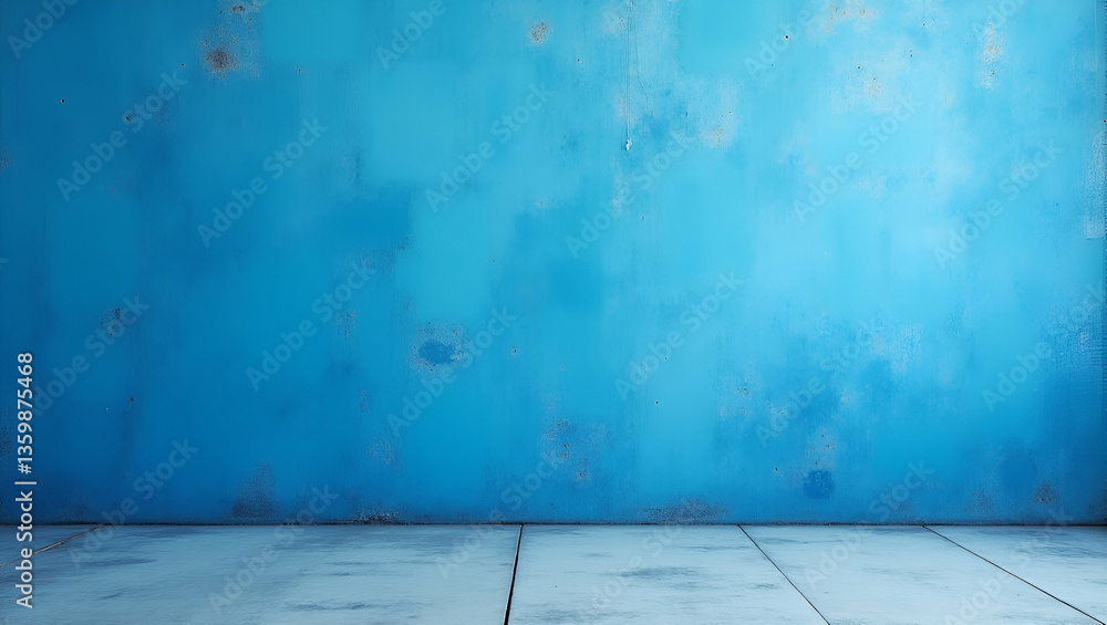 Poster stunning abstract background: empty blue wall with rough concrete texture and intricate patterns