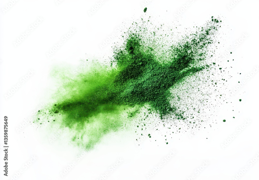 Poster vibrant green powder explosion on white background capturing dynamic movement and colorful energy fo