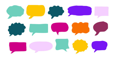 A set of colorful speech bubbles with a variety of shapes and sizes. Flat vector illustrations isolated on transparent background