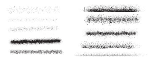 Paint spray noise of grains or brush dust and black sand particles, vector abstract shape effect. Wavy spray paint in graffiti ink style with grainy noise texture of black dots and rough dust. svg