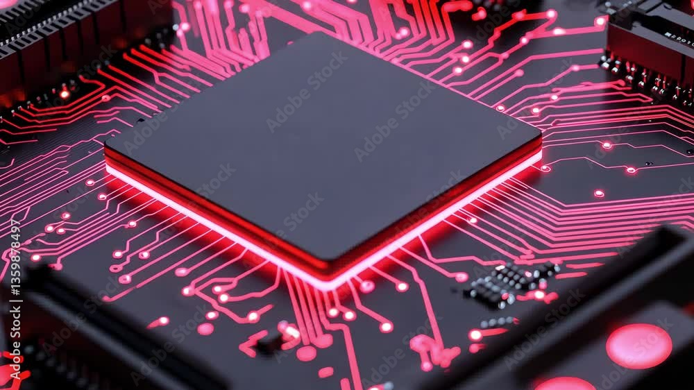 Poster close-up of circuit board with glowing red elements