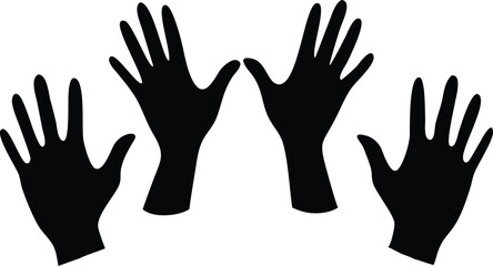 Fototapeta premium Four Hands Silhouette, Monochrome Simple Flat Design, Palm, Fingers Open, Isolated