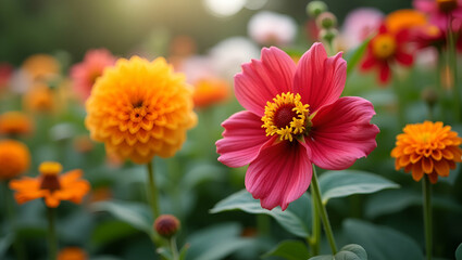 Beautiful variety of blooming flowers in garden showcasing botanical diversity and natural beauty as background concept. concept as Beautiful variety of blooming flowers in garden showcasing botanical