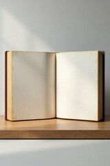 Large format vertical photo album mockup with blank pages and a leather-like texture, paper texture, blank pages, photo printing