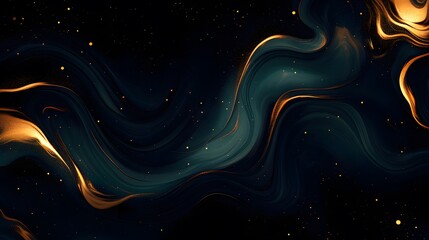 Dark flowing abstract design with gold accents and tiny light spots