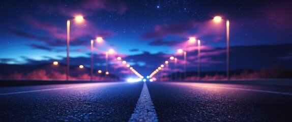 asphalt road extending into the night. Selective focus. background