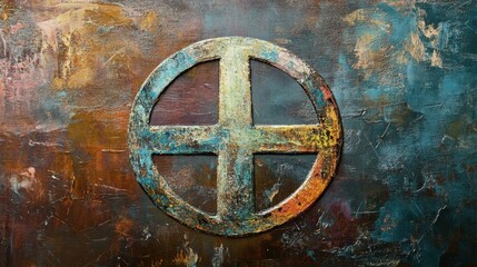 A hand-painted peace sign on a distressed background