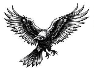 Obraz premium Black and White Raven Tattoo – Isolated Ink Art