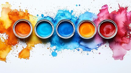 Colorful paint cans on a white background