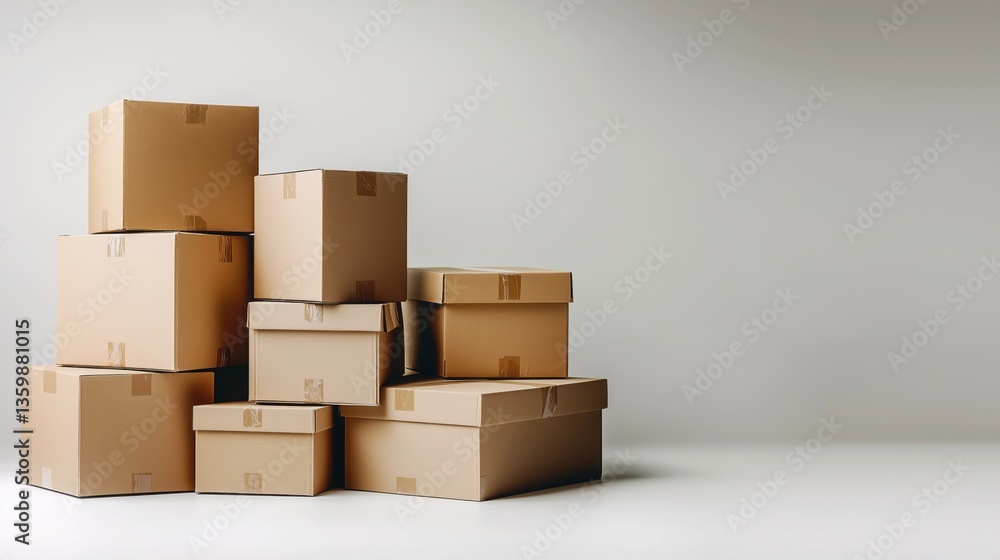 Poster stacked cardboard boxes in a minimalistic setting for storage or shipment purposes