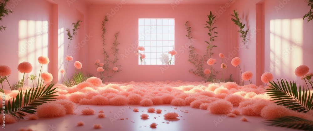 Aufkleber trendy color of the year peach fuzz. studio setting for product showcase. vacant space with window s