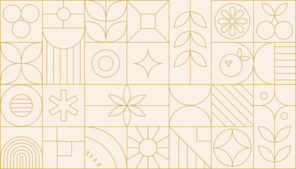 Bauhaus geometric gold line art and art deco background vector. Abstract geometric frame and elegant art nouveau with delicate. Illustration design for invitation, banner, vip, interior, decoration.