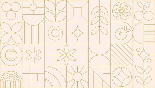 Bauhaus geometric gold line art and art deco background vector. Abstract geometric frame and elegant art nouveau with delicate. Illustration design for invitation, banner, vip, interior, decoration.
