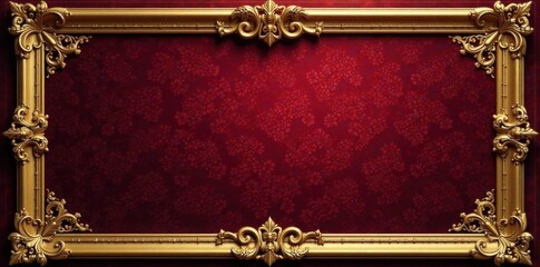 Luxurious gold vintage scroll frame adorned with intricate geometric designs and luxurious velvet background, patterned, regal