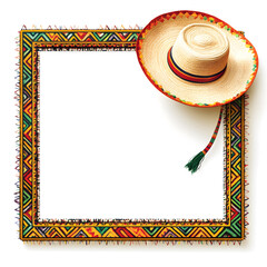 Colorful Mexican designed picture frame with traditional sombrero for vibrant decoration