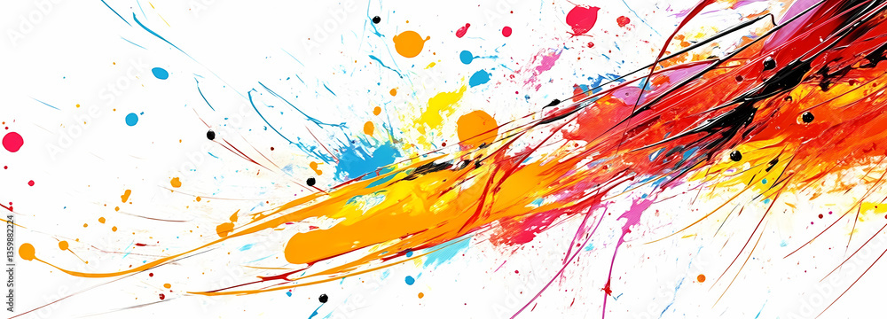 Poster explosive colors: an abstract symphony of vibrant colors burst across the frame, a dynamic interplay