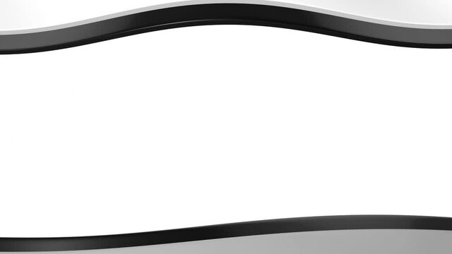 Abstract flowing bands of color with black and white accents over white.