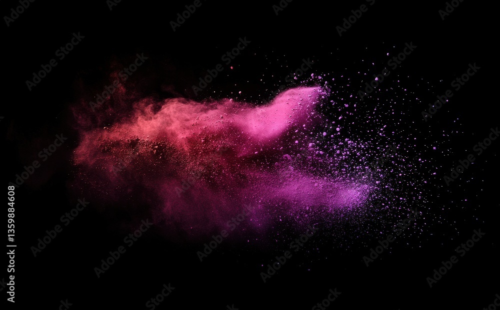 Aufkleber vibrant pink and purple powder exploding against a black background in a dynamic and ethereal displa