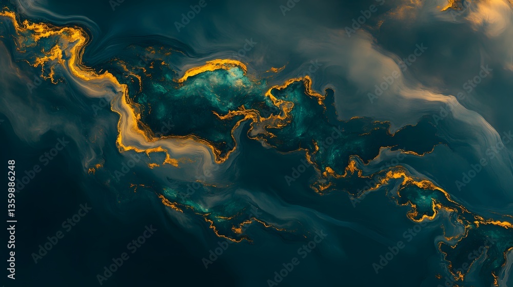 Poster abstract swirling pattern of gold and teal hues creating movement