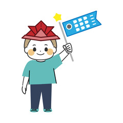 （こどもの日）鯉のぼりを持つ男の子の可愛いイラスト