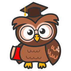 Owl in graduation cap, Back to school. wise owl cartoon character