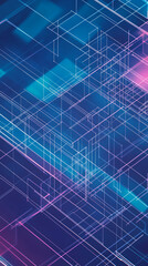 Obraz premium Isometric geometric shapes and lines over a sleek gradient from indigo to turquoise. Useful for cloud computing or SaaS marketing