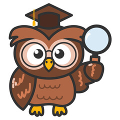 Owl in graduation cap, Back to school. wise owl cartoon character