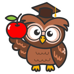 Owl in graduation cap, Back to school. wise owl cartoon character