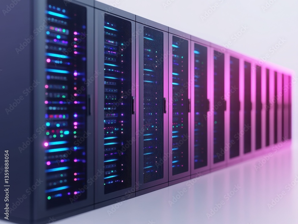 Aufkleber a sleek row of illuminated server racks showcasing advanced technology and vibrant colors, represent