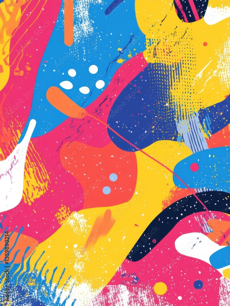 Poster a colorful abstract background with a lot of different shapes and colors. risograph effect, trendy r