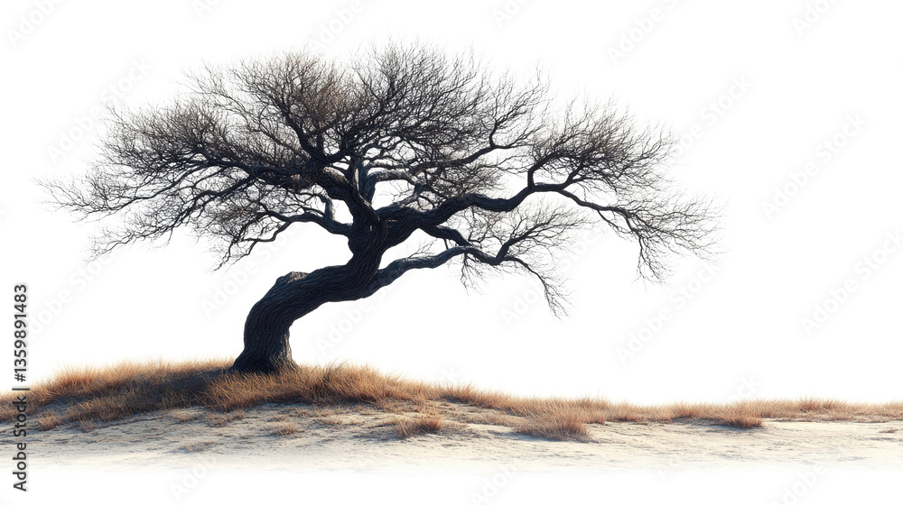 Poster solitary tree silhouette: a stark and beautiful image of a bare tree, its intricate branches reachin