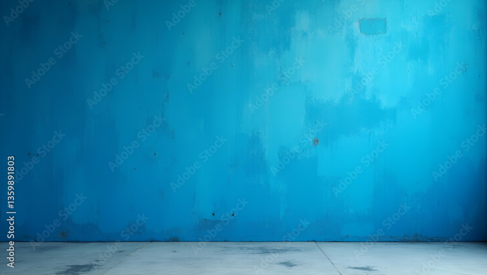 Poster stunning abstract background: flat empty blue wall with rough concrete texture and intricate pattern
