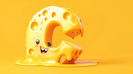 Fototapeta premium Smiling Yellow Cheese Letter C 3D Rendering