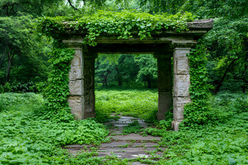 Fototapeta premium Ruined Archway in Lush Green Park