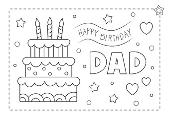 birthday cake for dad colouring page a4 size. You can print it on standard A4 paper	