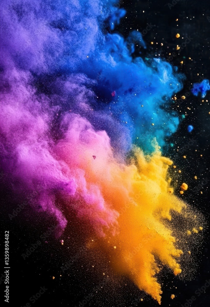 Poster vivid explosion of colorful powder in dynamic motion against dark background capturing the essence o