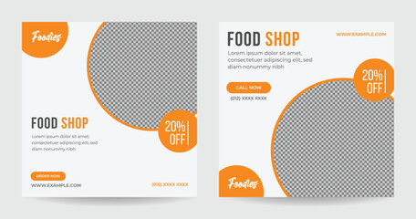 Food Shop social media post template. Set of Editable square banner template design for food post. Suitable for Social Media Post restaurant and culinary for  web