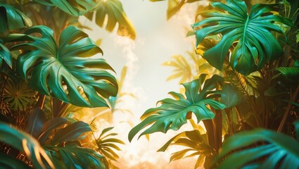 Naklejka premium Tropical foliage backdrop for Zoom
