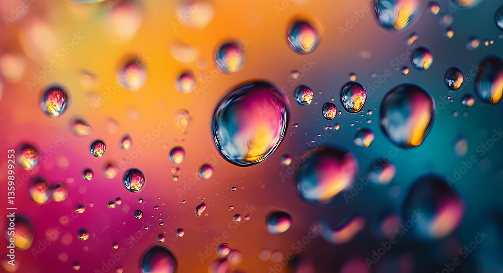 Poster colorful water droplets: an artistic macro shot showcases a mesmerizing display of colorful water dr