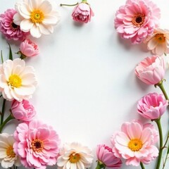 Pastel hues of flowers against a crisp white backdrop, colorful, garden, watercolor