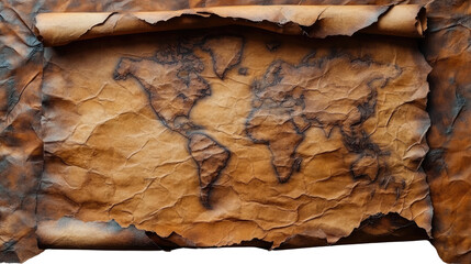 Old World Map on Parchment: A detailed world map etched on aged parchment, its faded colors whispering tales of exploration and adventure, with the edges gracefully curled.