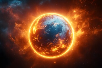 Obraz premium Fiery Sun Explosion - Cosmic Planetary Collision in Outer Space